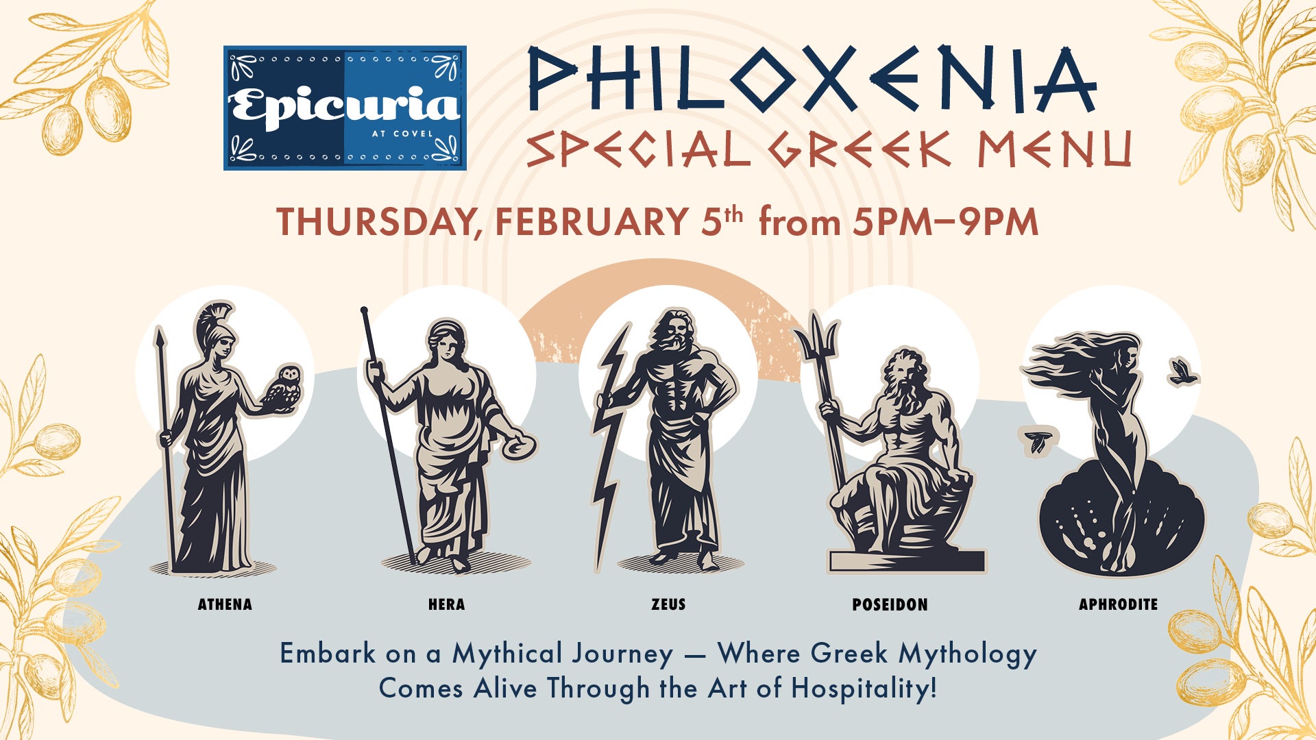 Philoxenia - Special Greek Menu at Epicuria at Covel, Thursday Feb. 5, 2026 from 5–9 pm